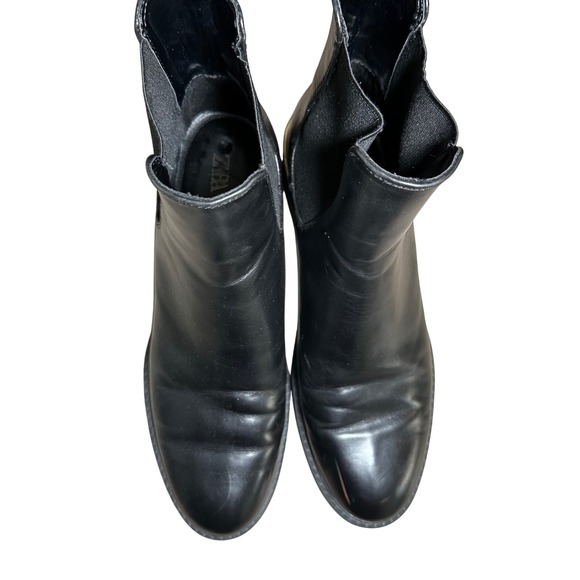 ZARA Black Leather Chelsea Boots Gold Accent Block Heel Women Size 40 - Picture 6 of 9